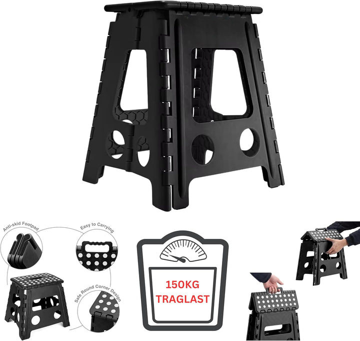 DIVID® Faltbarer Klapphocker 39cm (L) |Klapphocker|Duschhocker|Faltbar und Tragbar|130kg Belastbarke