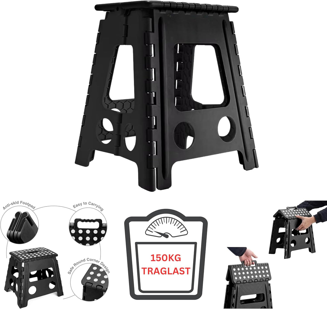 DIVID® Faltbarer Klapphocker 39cm (L) |Klapphocker|Duschhocker|Faltbar und Tragbar|130kg Belastbarke