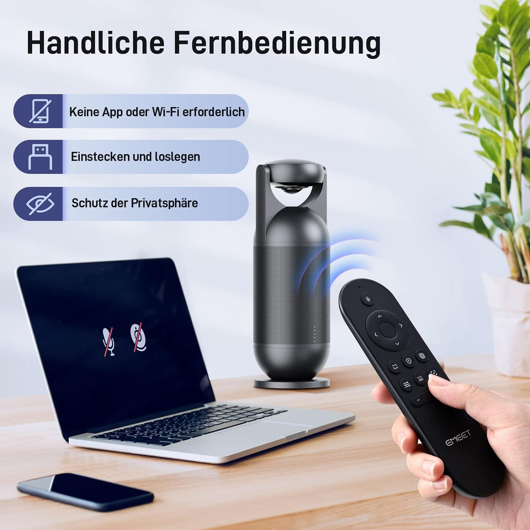 EMEET Videokonferenzkamera Meeting Capsule mit 1080P 360 Webcam 8 Mikrofonen Hi-Fi Lautsprecher, KI-