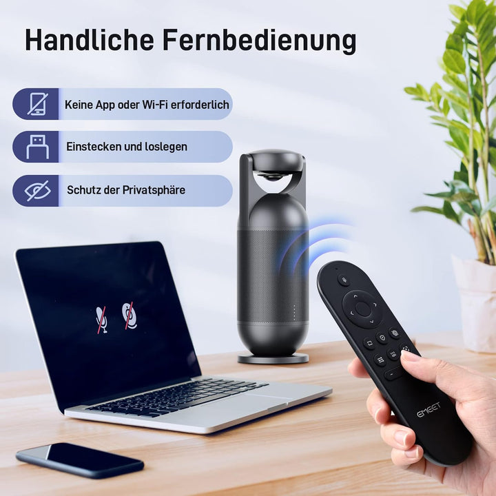 EMEET Videokonferenzkamera Meeting Capsule mit 1080P 360 Webcam 8 Mikrofonen Hi-Fi Lautsprecher, KI-