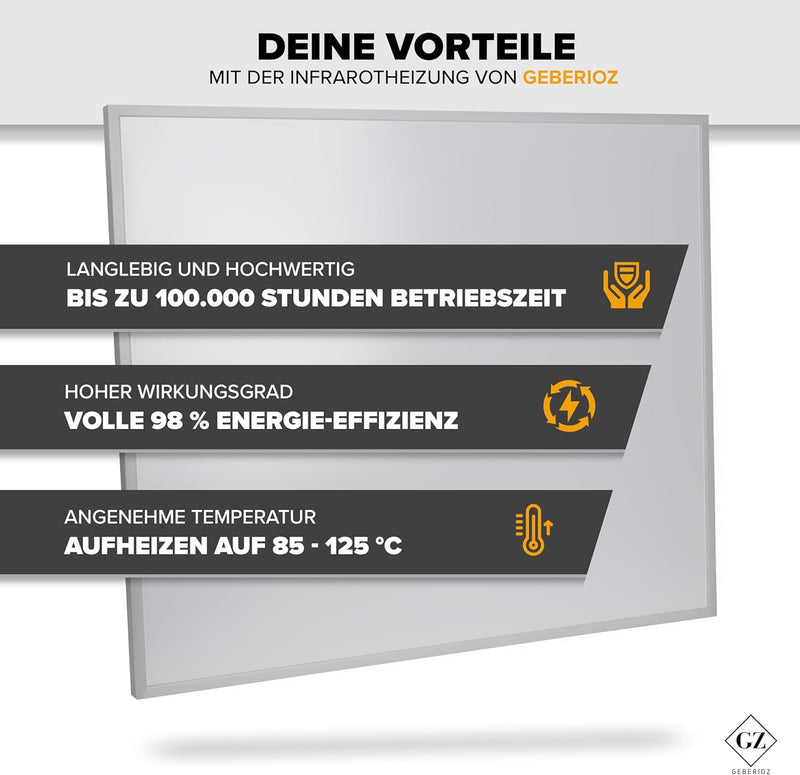 Geberioz Infrarotheizung 180 Watt Infrarot Wandheizung - 5 Jahre Garantie - Überhitzungsschutz - Hei