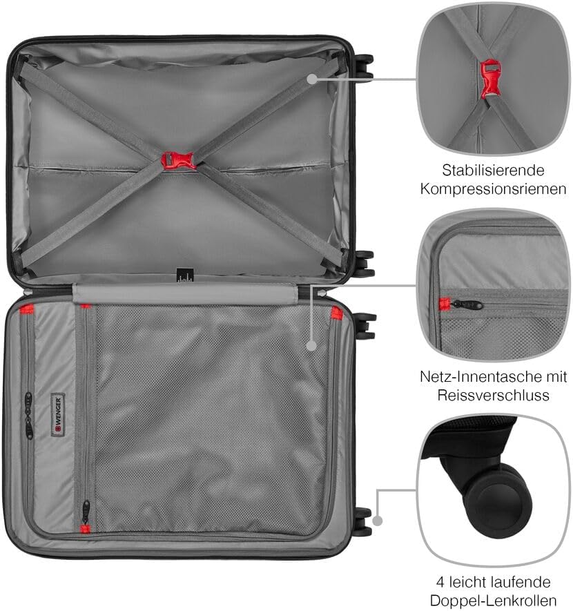 WENGER Legacy M Hartschalenkoffer mit 4 Rollen, Trolley, M, 66 (79) l, Sicherheitsschloss, Damen Her