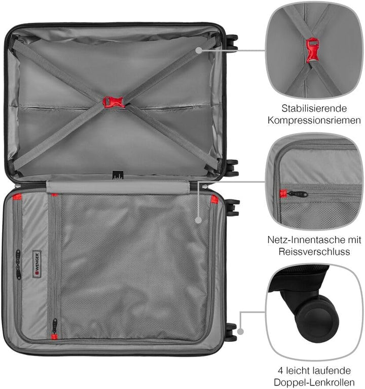 WENGER Legacy M Hartschalenkoffer mit 4 Rollen, Trolley, M, 66 (79) l, Sicherheitsschloss, Damen Her