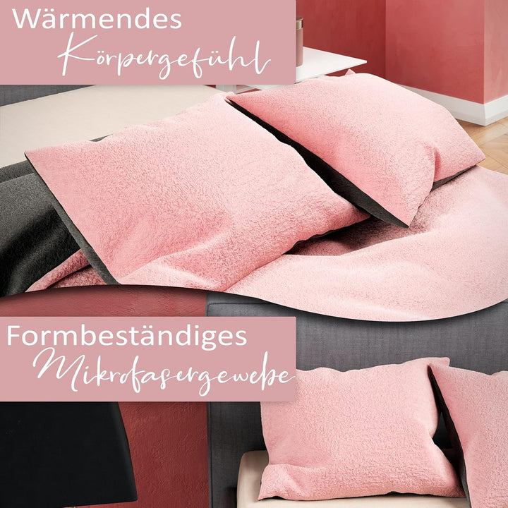 Leonado Vicenti Winter Plüsch Bettwäsche Rosa Grau 135x200 Uni Einfarbig Premium Cashmere Touch Cora
