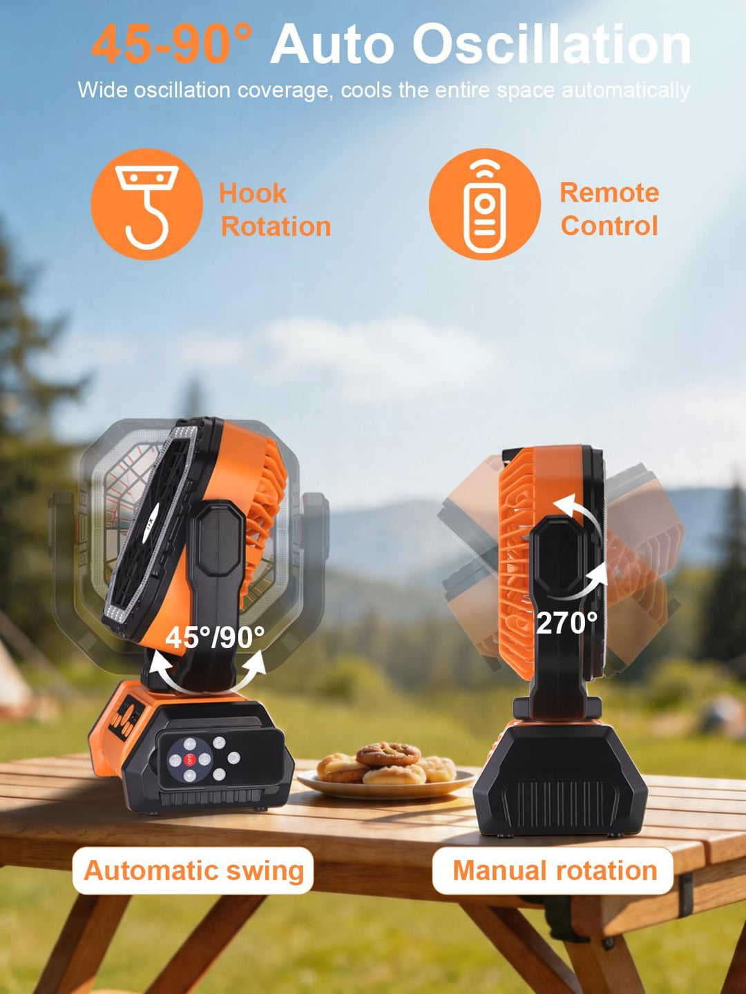 30000mAh Oszillierender Camping Ventilator mit LED Lampe, Akku betriebener Zelt Ventilator mit Fernb