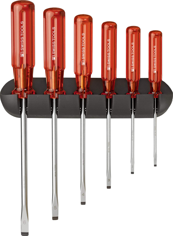 PB Swiss Tools SCHLITZ Schraubendreher Set PB 240, 6-tlg. (1/2/3/4/5/6 mm), Wandhalterung