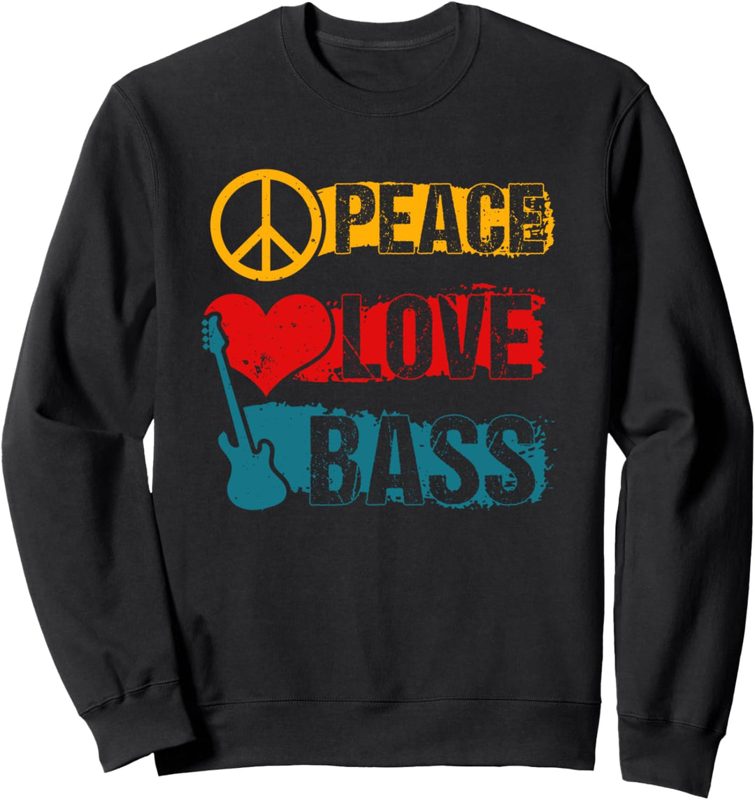 Retro Peace, Love, Bass, Bassist, Gitarristen Sprüche Motiv Sweatshirt