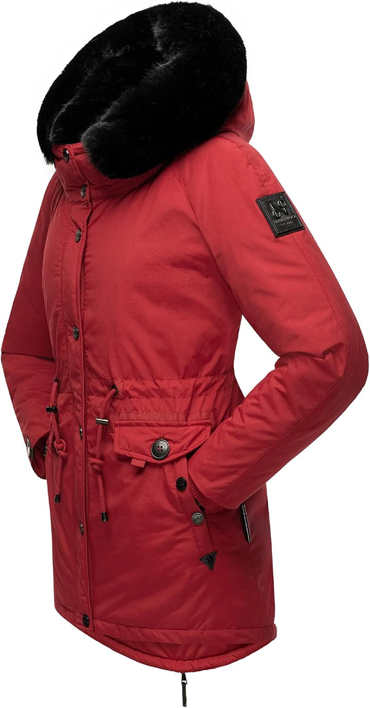 Navahoo Damen Warmer Winterparka mit doppelter Kunstpelz-Kapuze Sweety Deluxe XS-XXL XS Blood Red, X