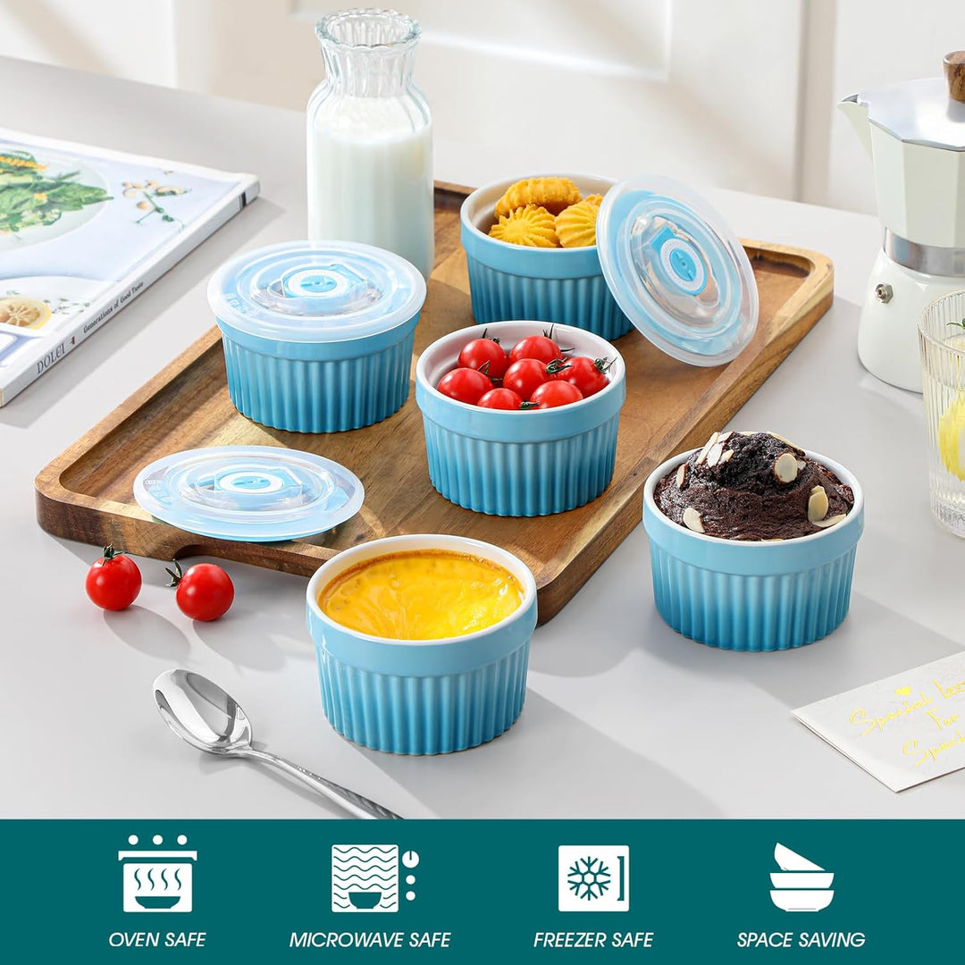 vancasso RAMEKINS 200ml Soufflé Förmchen Set von 6, Ø9,5cm Creme Brulee Schälchen Backofen sicher, P
