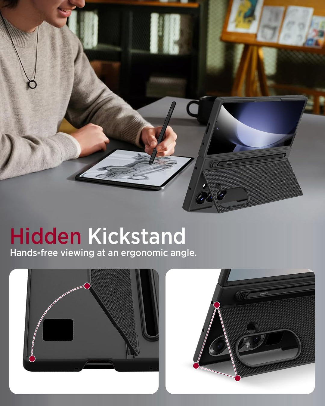 Miimall Kompatibel mit Samsung Galaxy Z Fold 5 Hülle mit S-Pen & Stifthalter, [HD Displayschutz] Ult