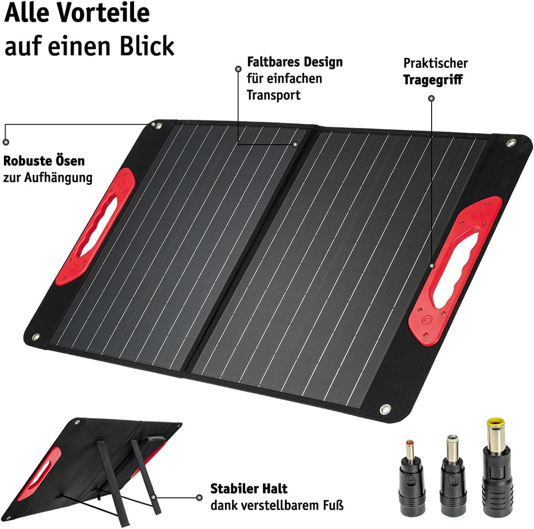 WALTER Faltbares 60 W SOLARPANEL|Tragbare Energiequelle für Abenteurer | USB 2.0 + 3.0, USB-C | Wass