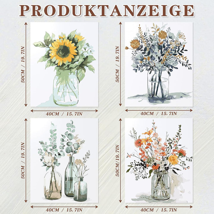 DUGEHO DIY Handgemalt Ölgemälde Leinwand Kits, 4P Malen Nach Zahlen Erwachsene Blume, Anfänger Paint