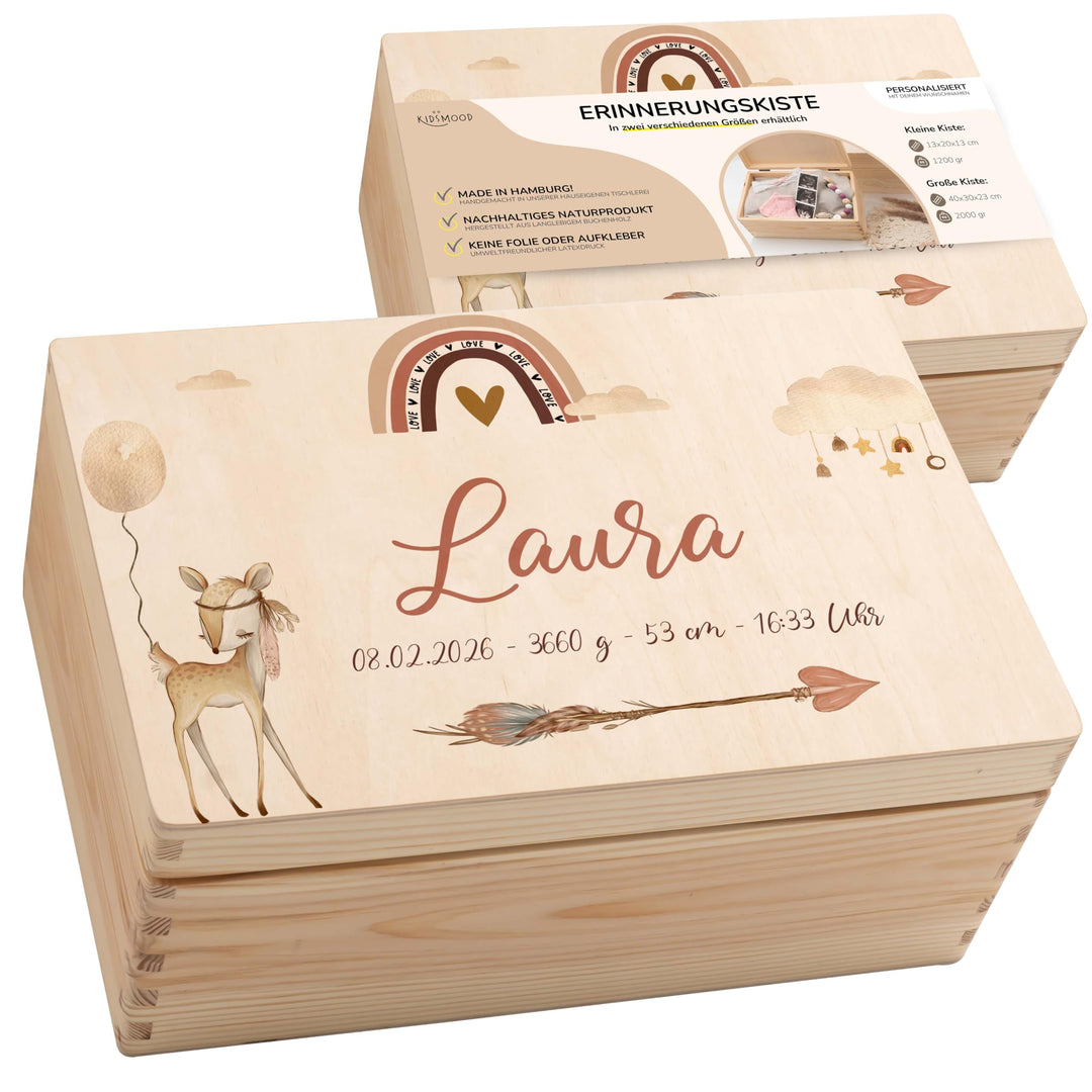 KIDSMOOD - Erinnerungsbox Baby, personalisierte Holzkiste mit Deckel, Ideal zur Aufbewahrung von Eri