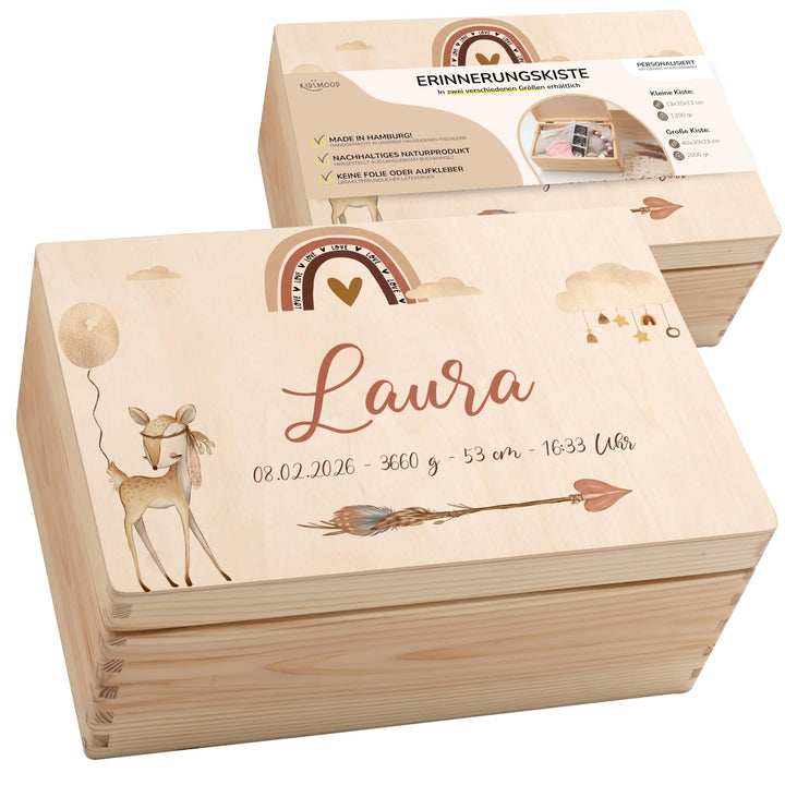 KIDSMOOD - Erinnerungsbox Baby, personalisierte Holzkiste mit Deckel, Ideal zur Aufbewahrung von Eri