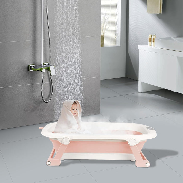 🔋Faltbare Babybadewanne XXL, mit Temperaturanzeige, Duschkissen, Duschstecker, rutschfeste Füsse, fa