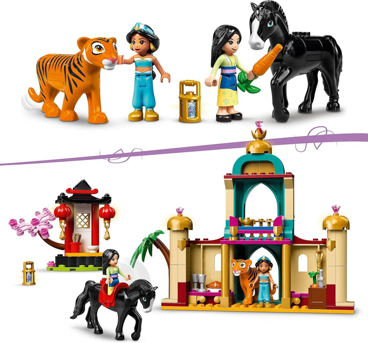 LEGO 43208 Disney Jasmins und Mulans Abenteuer, Prinzessinnen-Spielzeug zum Bauen mit Mini-Puppen, P