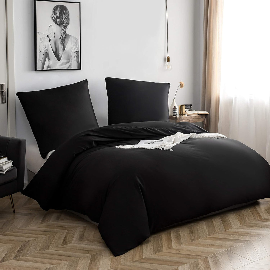 AYSW Baumwolle Bettwäsche 155x220 cm Schwarz 1 Bettbezug mit 1 Kopfkissenbezug 80x80 cm 155 x 220 cm