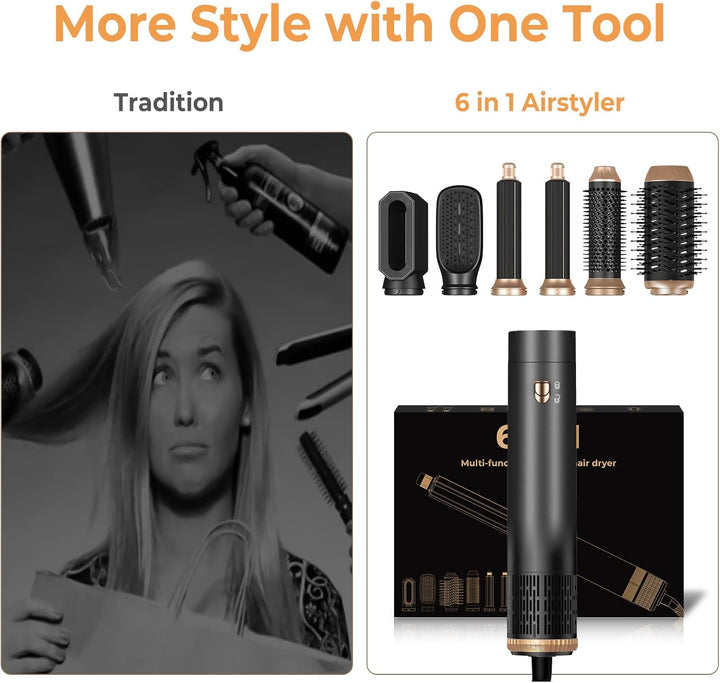 UKLISS Hairstyler 6 in 1 Air Styler Set- für Locken, Volumen, Glätten und Trocknen- 1000W Föhnbürste