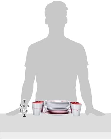 BRUNNER Melamin-Set, kosmisch, 16 Stück Rutschfest Weiss/Rot, Weiss/Rot