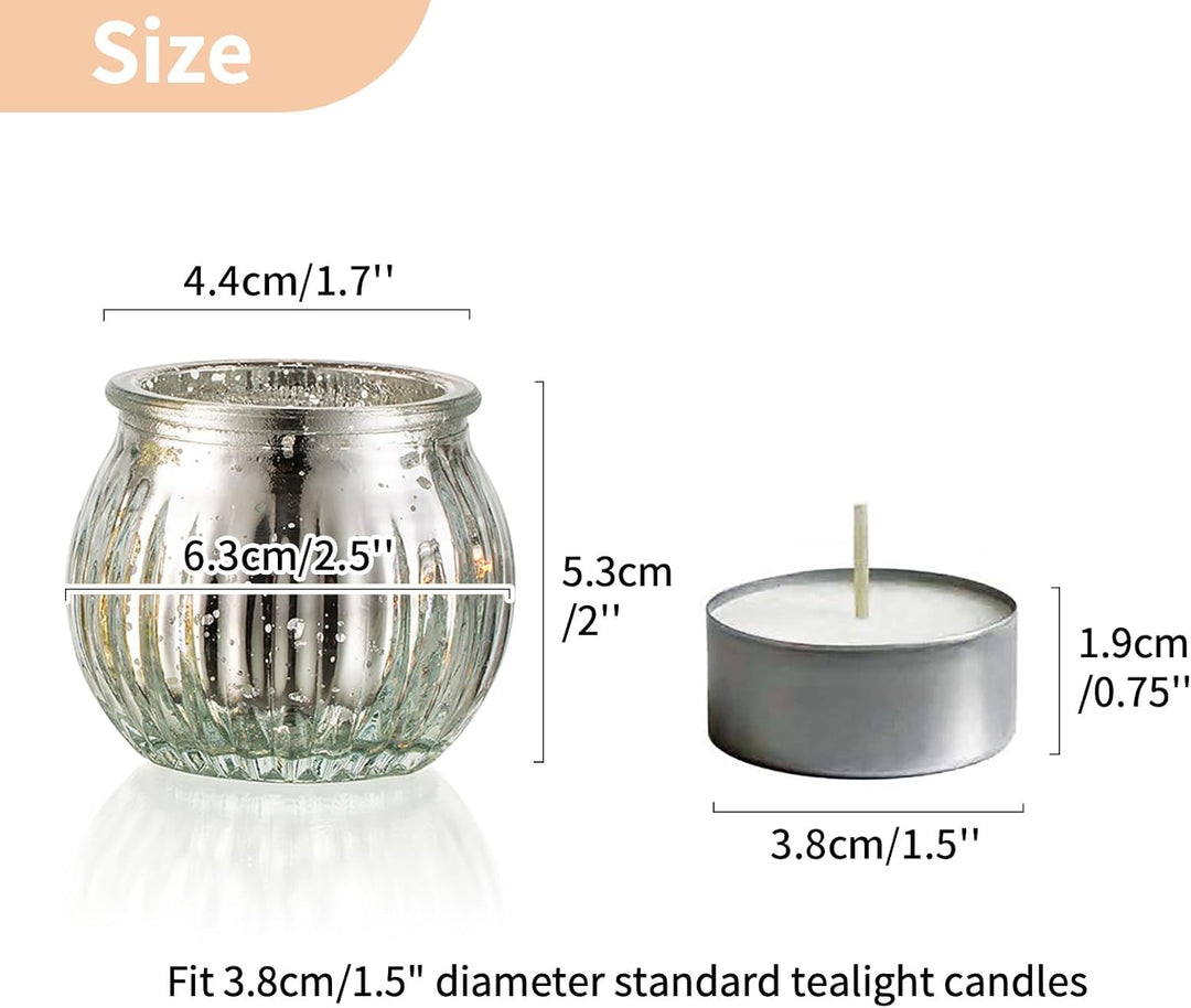 NUPTIO Glas Teelichtgläser Teelichthalter Teelichtglas: 12 Stück Silber Teelichter Halter Set Geripp