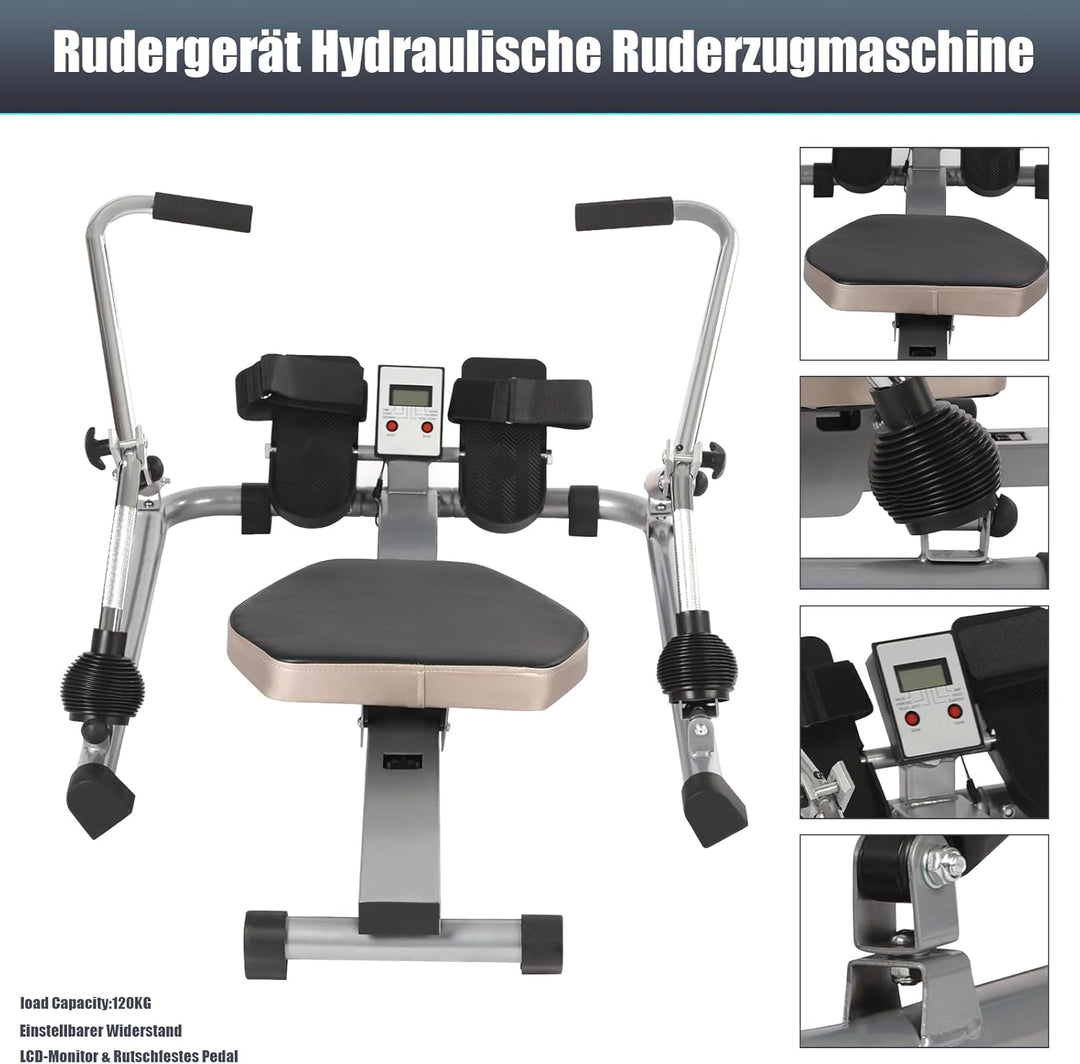 Rudergerät, Hydraulische Ruderzugmaschine für zuhause, Rudermaschine Verstellbar mit 15kg bis 55kg W