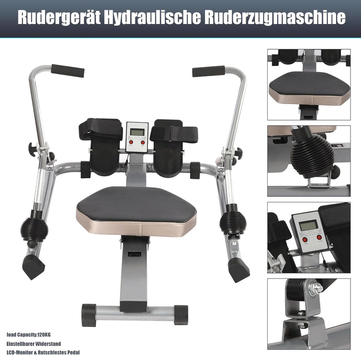 Rudergerät, Hydraulische Ruderzugmaschine für zuhause, Rudermaschine Verstellbar mit 15kg bis 55kg W