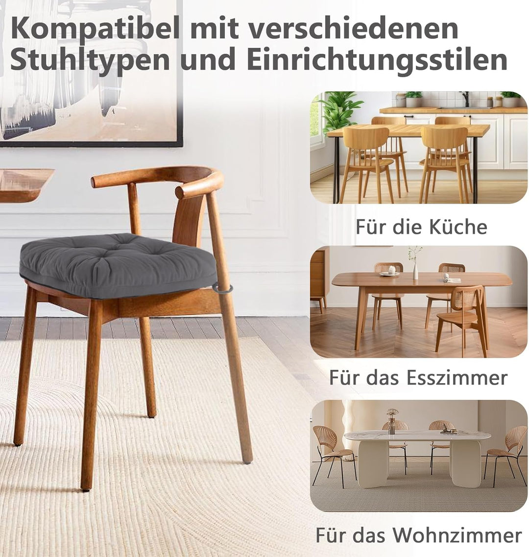 Sitzkissen, 2er Set Stuhlkissen aus Cordstoff, Memory Foam mit Doppel-Layer Design, Befestigungsriem