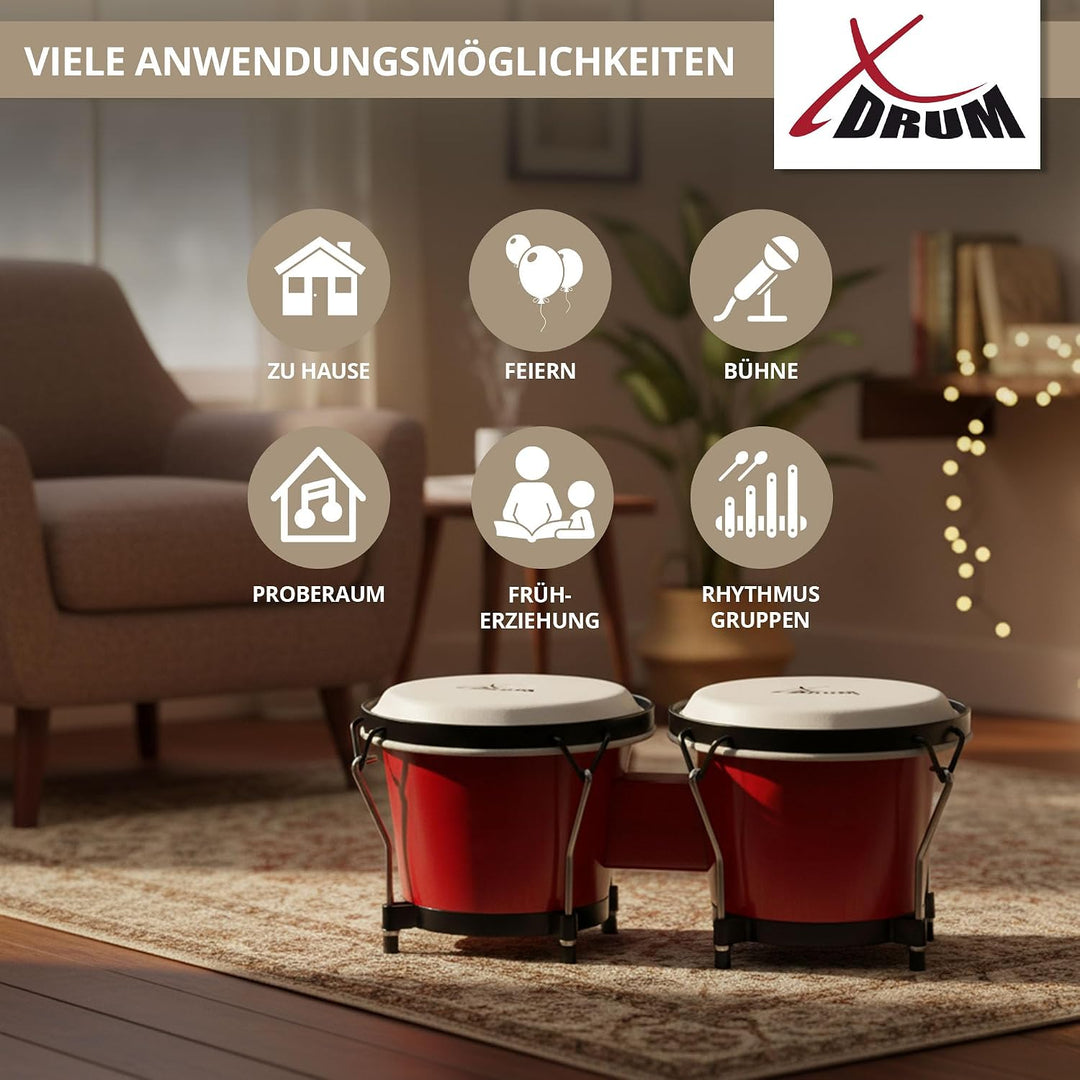 XDrum Bongos Club Set - 6" Macho und 7" Hembra - Naturfelle - professionelles Stimmsystem - Schwarz