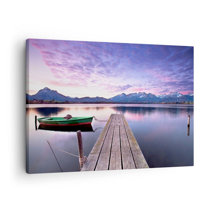 Bilder auf Leinwand See Berge Wasser Leinwandbild mit Rahmen 70x50cm Wandbilder Dekoration Wohnzimme