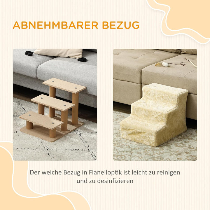 PawHut Hundetreppe 3 Stufen 35 cm Hoch Haustiertreppe für kleine Hunde oder Katzen, Katzentreppe Hun