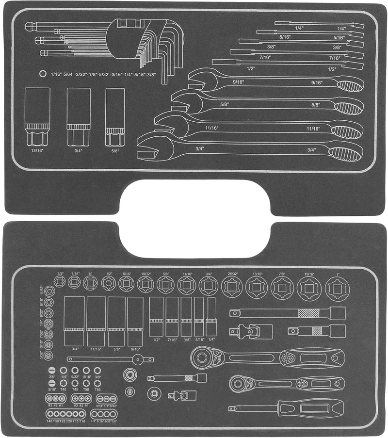 TECPO 300383 Zoll Werkzeug Satz Harley Steckschlüssel Nüsse Grössen Nuss Set Ratschenkasten