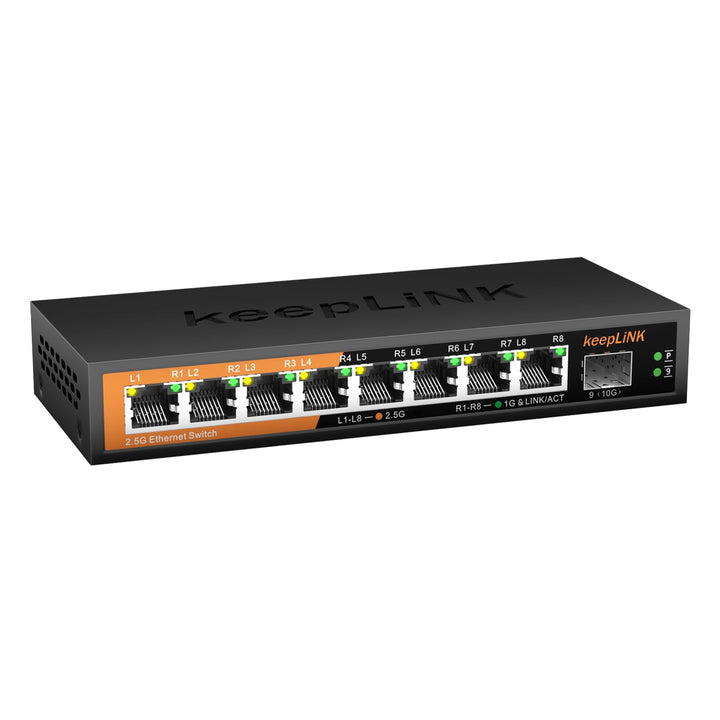 keepLiNK 8 Port 2,5-Gigabit LAN Switch mit 1 x 10G SFP Slot, 60Gbps Switching Capacity, Unmanaged, P
