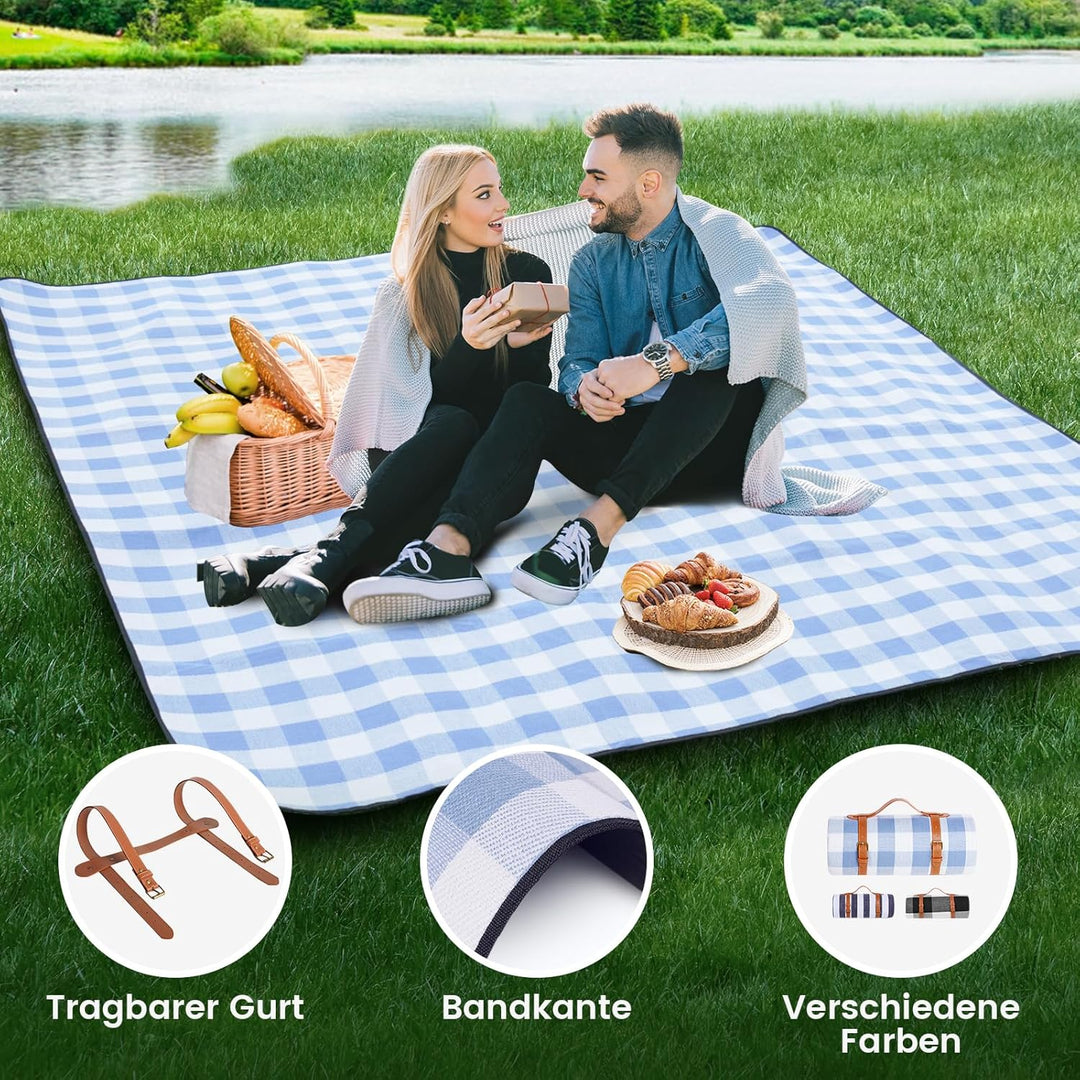 sapsisel 200 x 200 cm Picknickdecke, extra gross, wasserdicht und faltbar, Stranddecke, 3-lagige Out