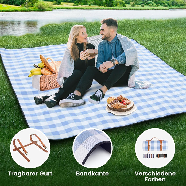 sapsisel 200 x 200 cm Picknickdecke, extra gross, wasserdicht und faltbar, Stranddecke, 3-lagige Out