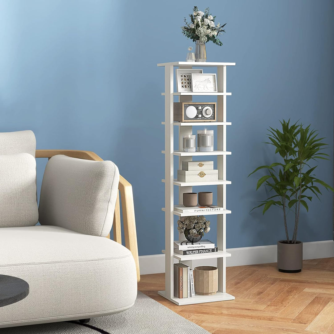 COSTWAY 8 stufiger Schuhständer höhenverstellbar, Platzsparendes Schuhregal aus Holz, Schuh-Organize
