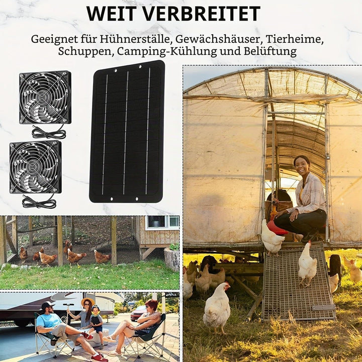 10 W Solarpanel Lüfter Set Wettermüster Doppelt Abluftventilator mit Solarkraft für Hühnerstall Gewä