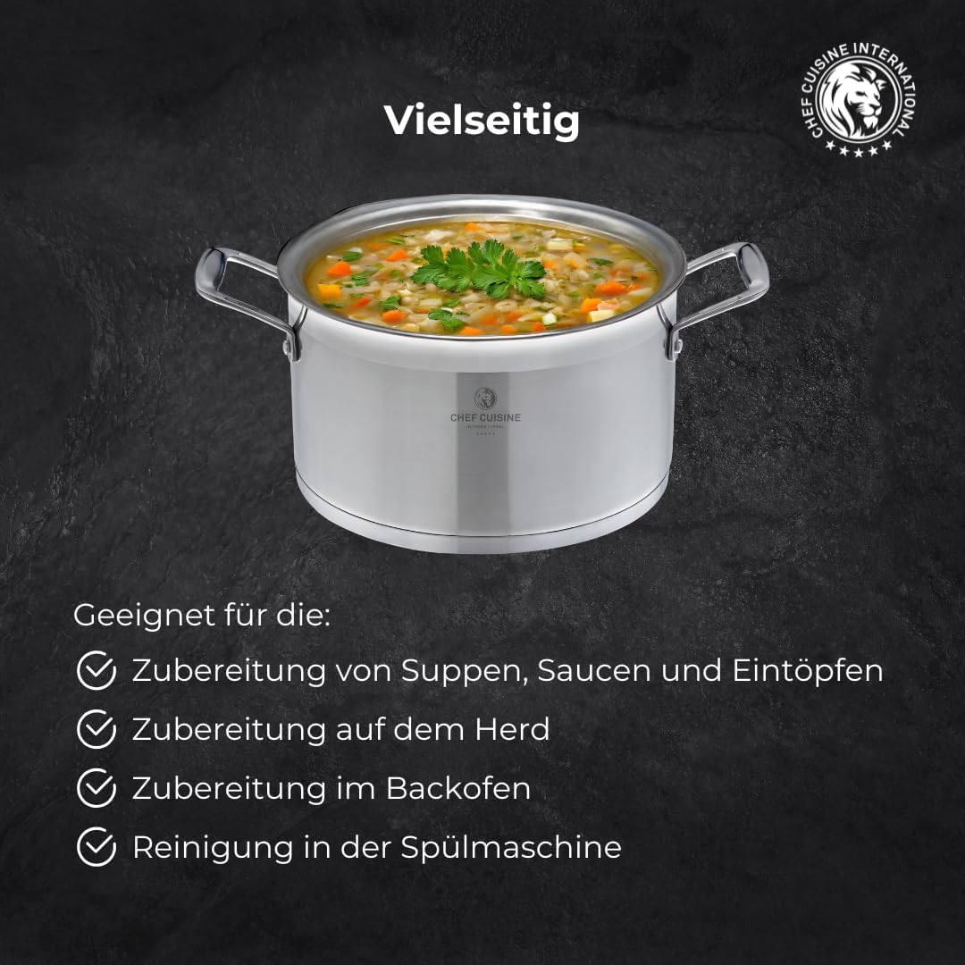 CHEF CUISINE Topfset, 3-tlg., Ø 16/20/24 cm, Glasdeckel, Gratis Topf-Untersetzer, Edelstahl, Alumini