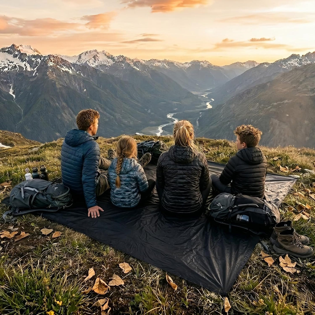 Siegvoll Picknickdecke Klein 4 Personen, Ultraleicht Stranddecke Schwarz 180 x 180 cm, 180 x 180 cm