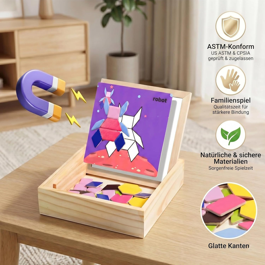 Magnetisches Holzpuzzle Geometriespiel für Vorschulkinder ab DREI Jahren | Montessori Lernspielzeug,
