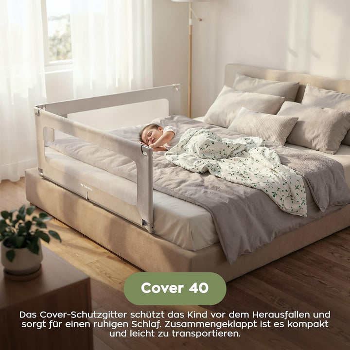 TULANO Cover 40, Bettgitter Kinderbett, Sicherheitsgitter Absenkfunktion, 18-Fach höhenverstellbar,