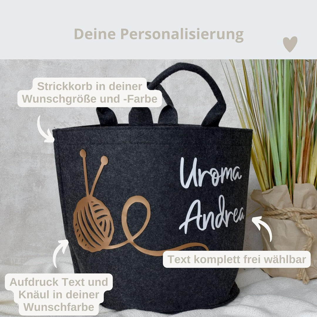 personalisierter Strickkorb aus Filz | Aufbewahrung für Wolle und Garn | Utensilo zum Stricken oder