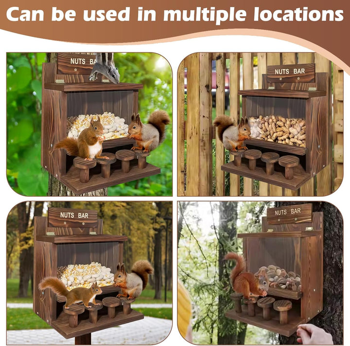 Eichhörnchen Futterhaus aus Holz, Eichhörnchen Futterstation Wetterfest & Unbehandelt, Stabiles Eich