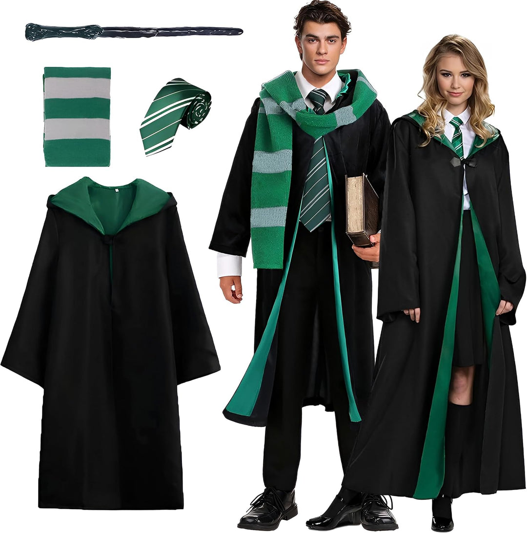 Kitimi Magic Robe, Umhang,4PCS Zauberer Cosplay Kostüm für Erwachsene,with Cape,Magic Wand,Glasses,S