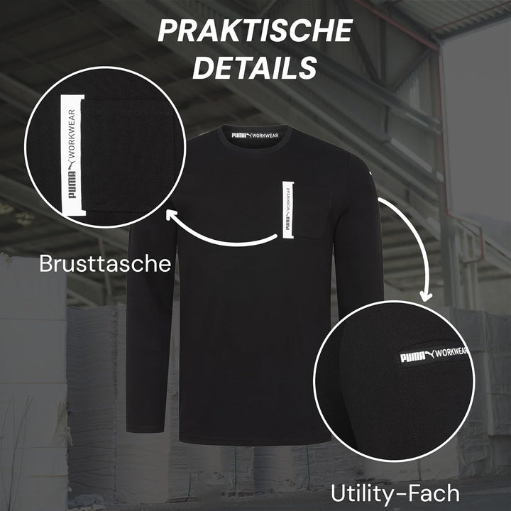 PUMA Workwear Advanced Kollektion - Longsleeve Herren Pullover - Brusttasche und Utility Fach an der