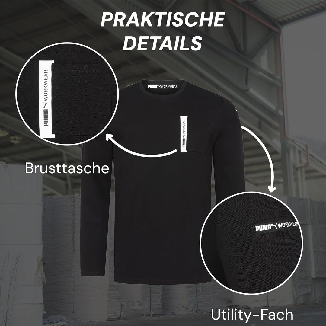 PUMA Workwear Advanced Kollektion - Longsleeve Herren Pullover - Brusttasche und Utility Fach an der