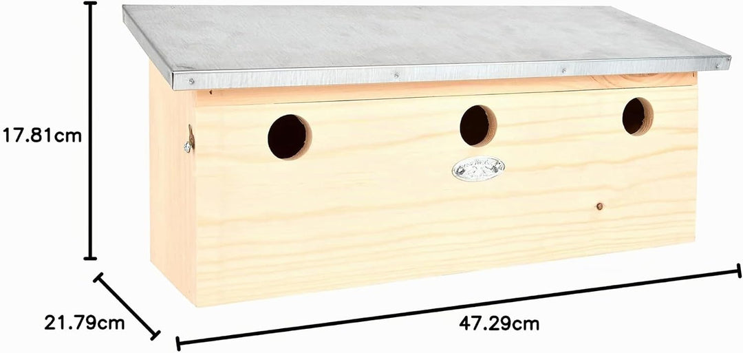 Esschert Design NK85 Horizontales Spatzenhaus aus Holz, Vogelhaus, Metalldach, Silber/Naturholz