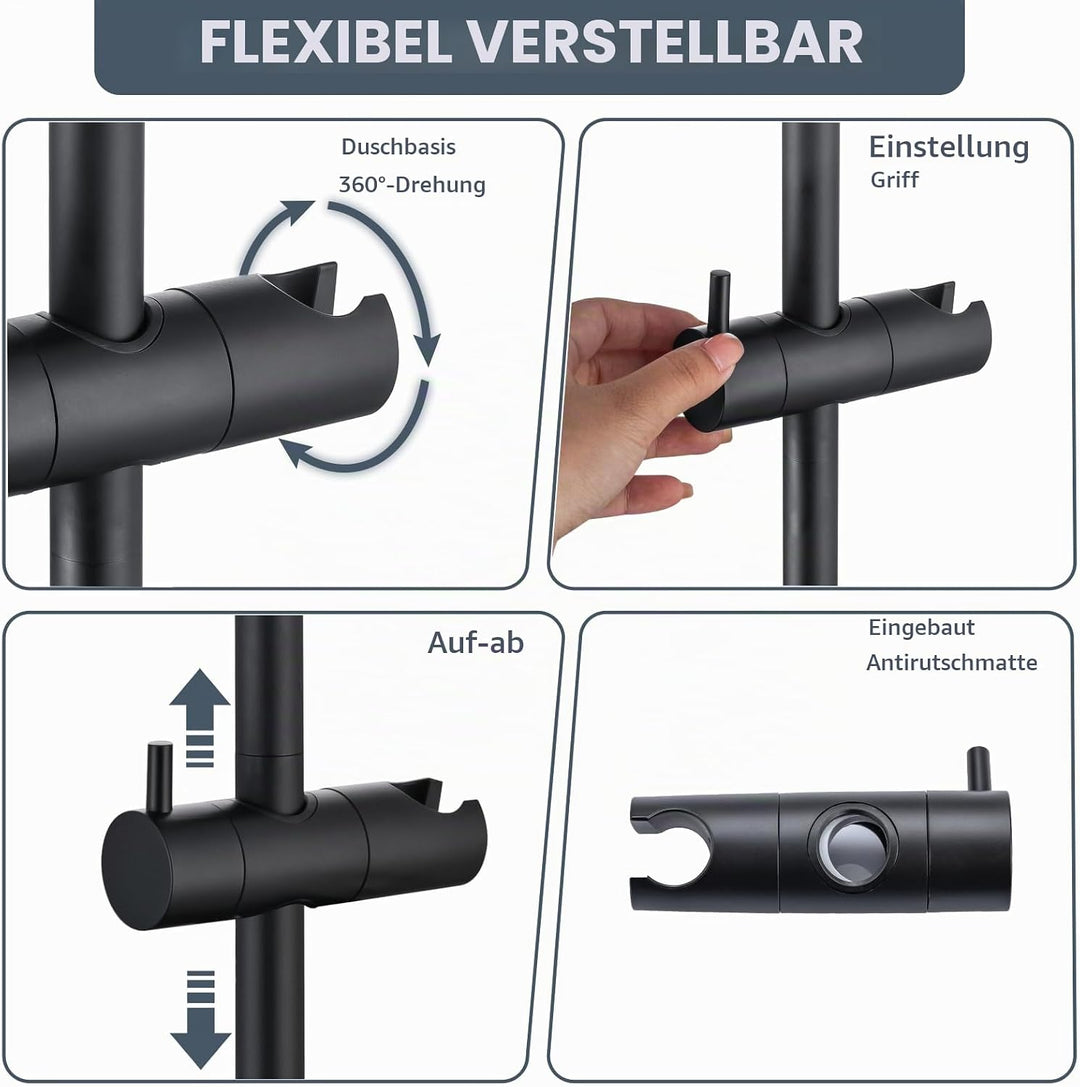DETBOM Duschstange Schwarz 90cm, Edelstahl Brausestange mit Duschkopfhalterung 360°Drehbar,Duschstan