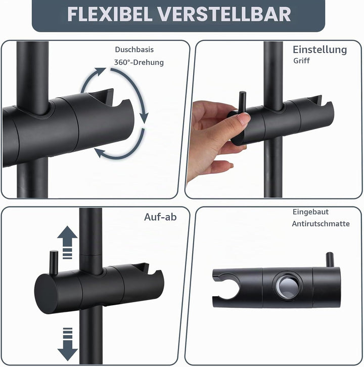 DETBOM Duschstange Schwarz 90cm, Edelstahl Brausestange mit Duschkopfhalterung 360°Drehbar,Duschstan