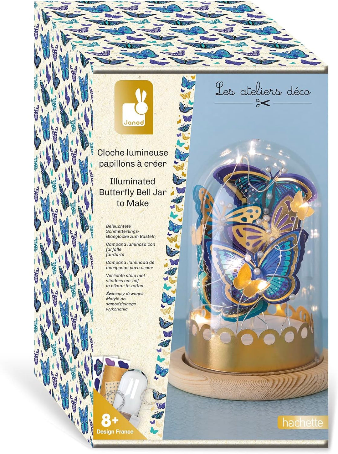 Janod - Leuchtende Glocke mit Blau-Goldenen Schmetterlingen zum Basteln - Les Ateliers Déco - Kreati