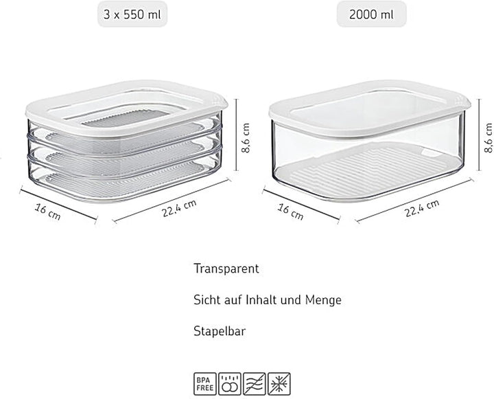 Mepal | Vorratsbehälter Wurstwaren Modula 3-lagig | Kühlschrank - Vorratsbox mit Deckel | Geeignet z